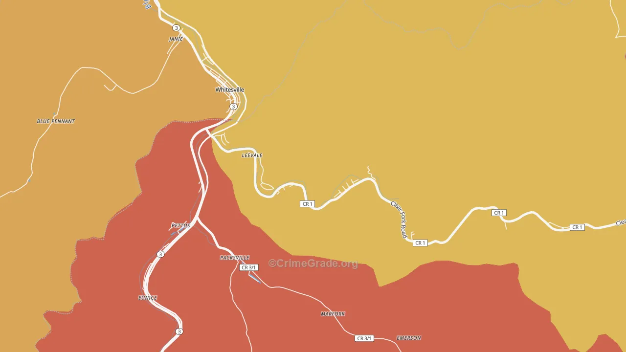 Leevale, WV Map of Assault Rates