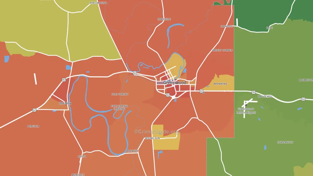 Leflore County, MS Map of Assault Rates