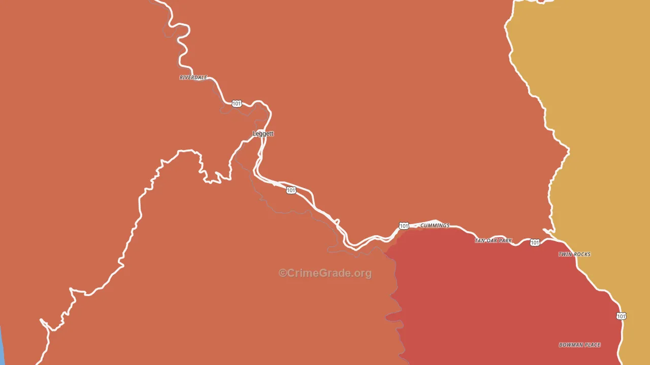 Leggett, CA Map of Assault Rates