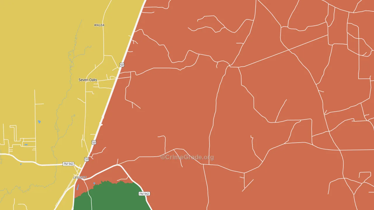 Leggett, TX Map of Assault Rates