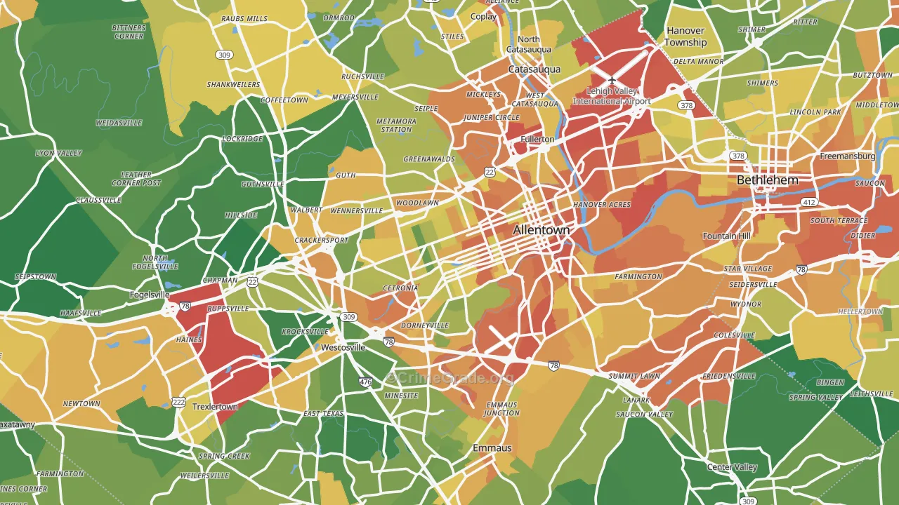 Lehigh County, PA Map of Assault Rates