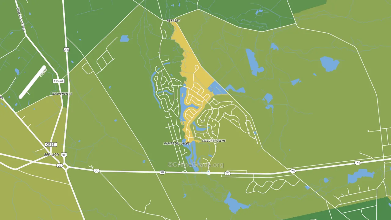 Leisuretowne, NJ Map of Assault Rates