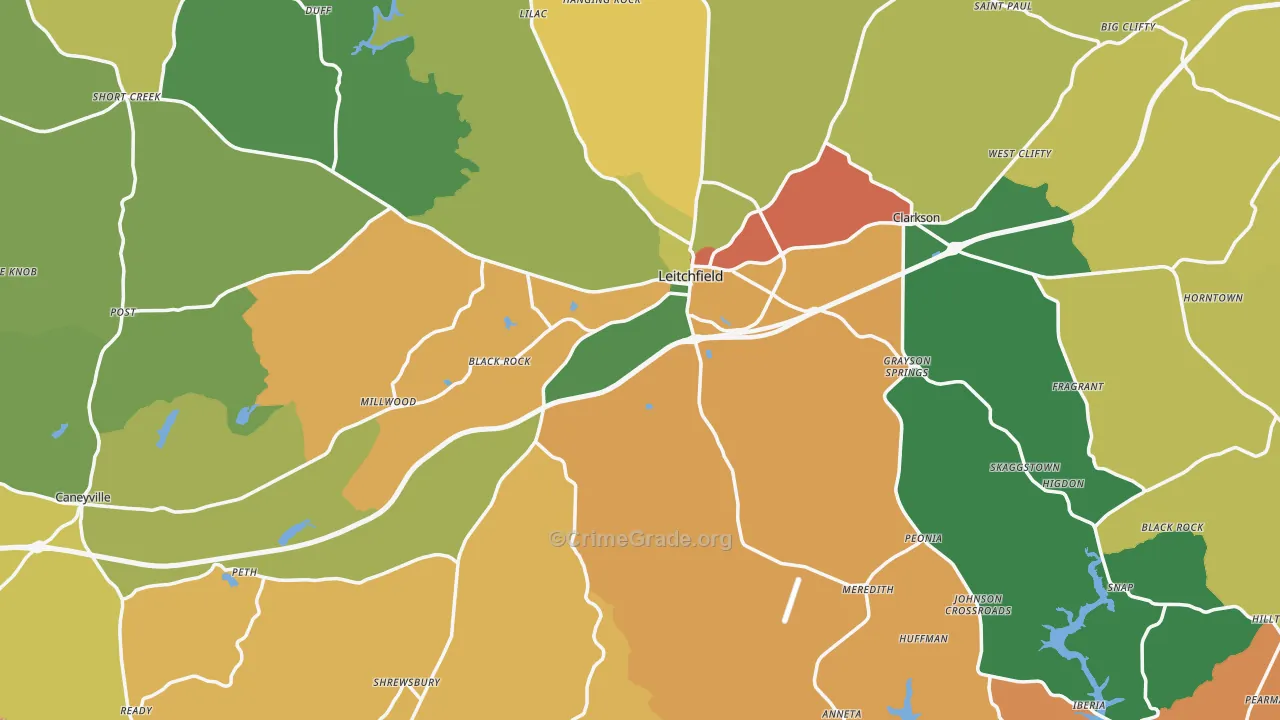 Leitchfield, KY Map of Assault Rates