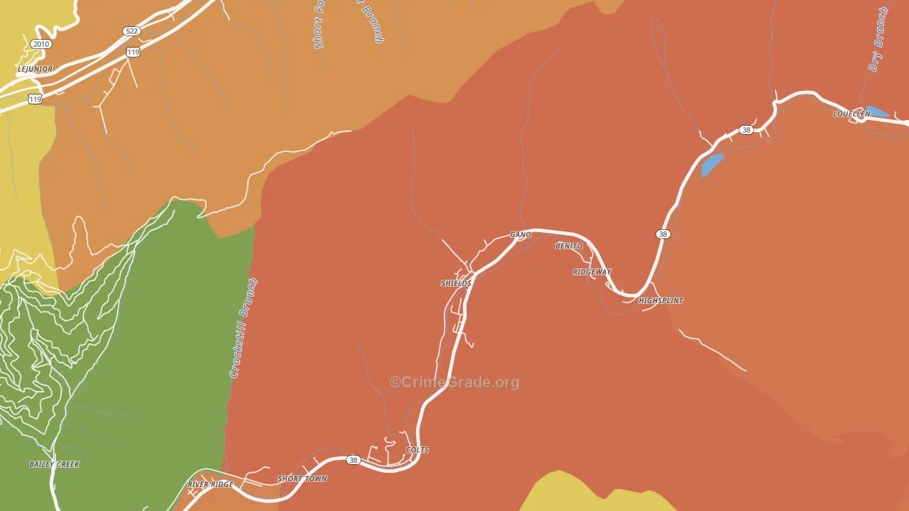 Lejunior, KY Map of Assault Rates