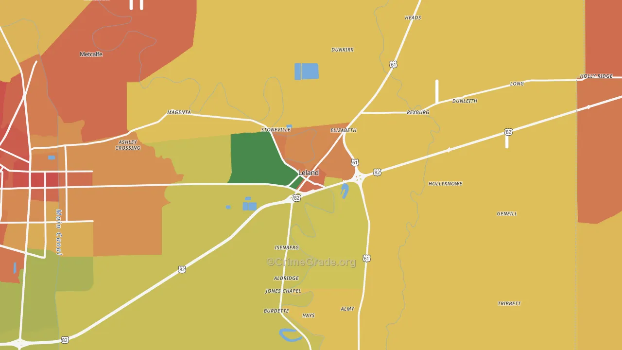 Leland, MS Map of Assault Rates