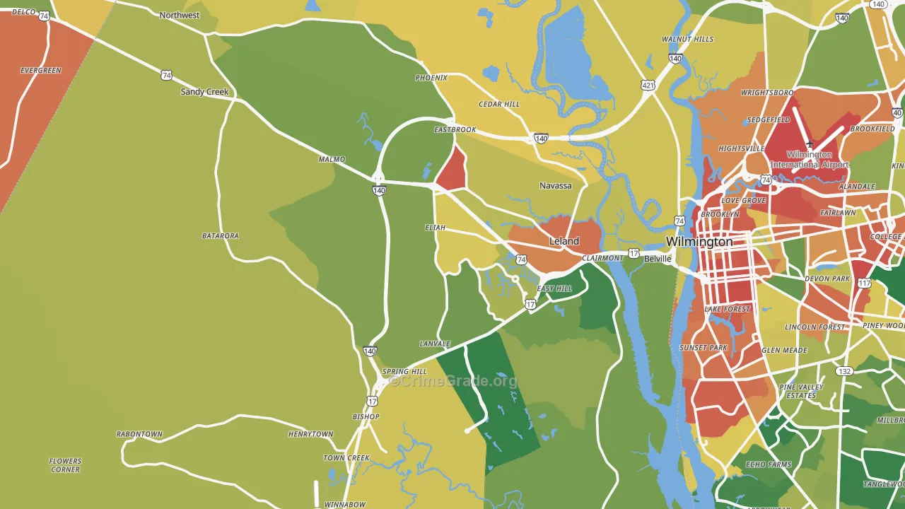 Leland, NC Map of Assault Rates