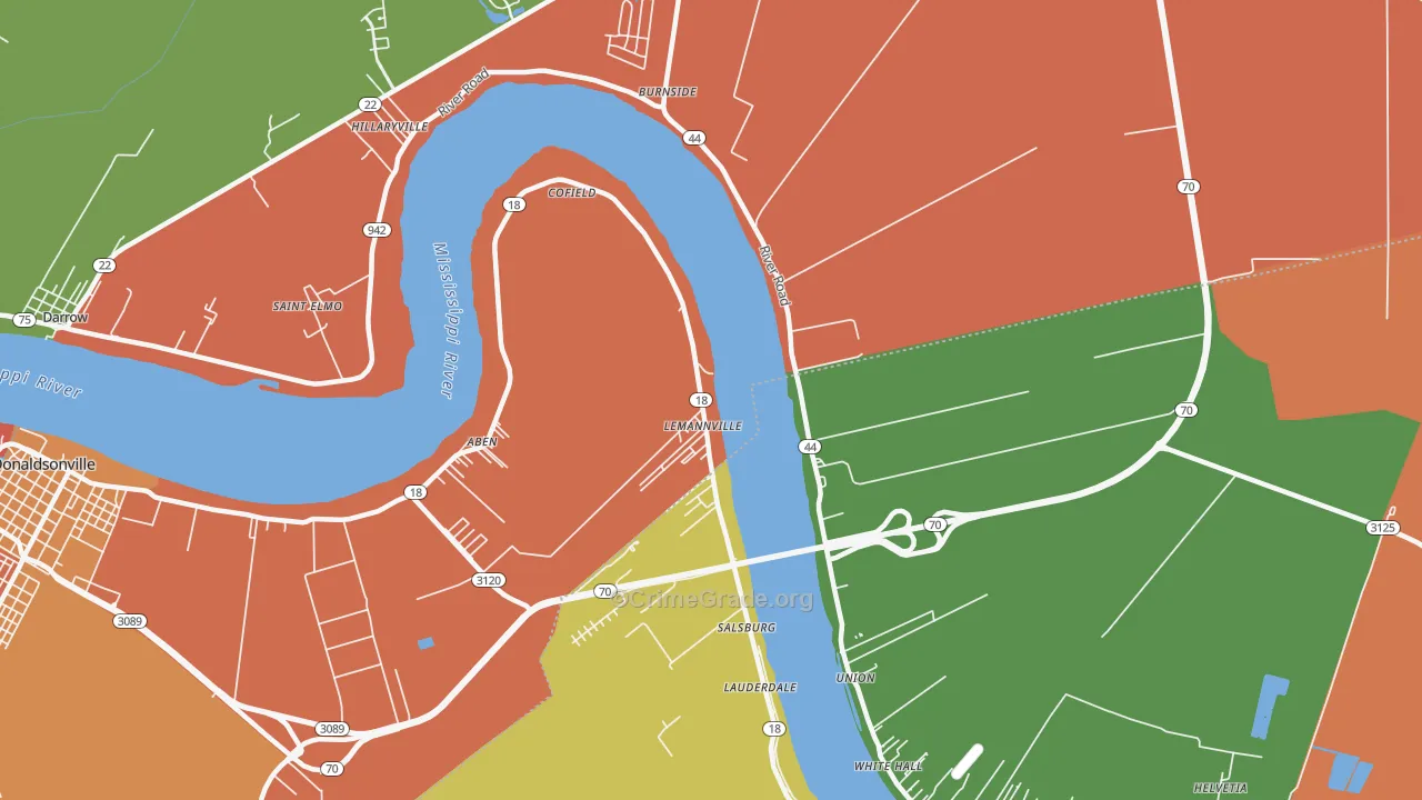 Lemannville, LA Map of Assault Rates
