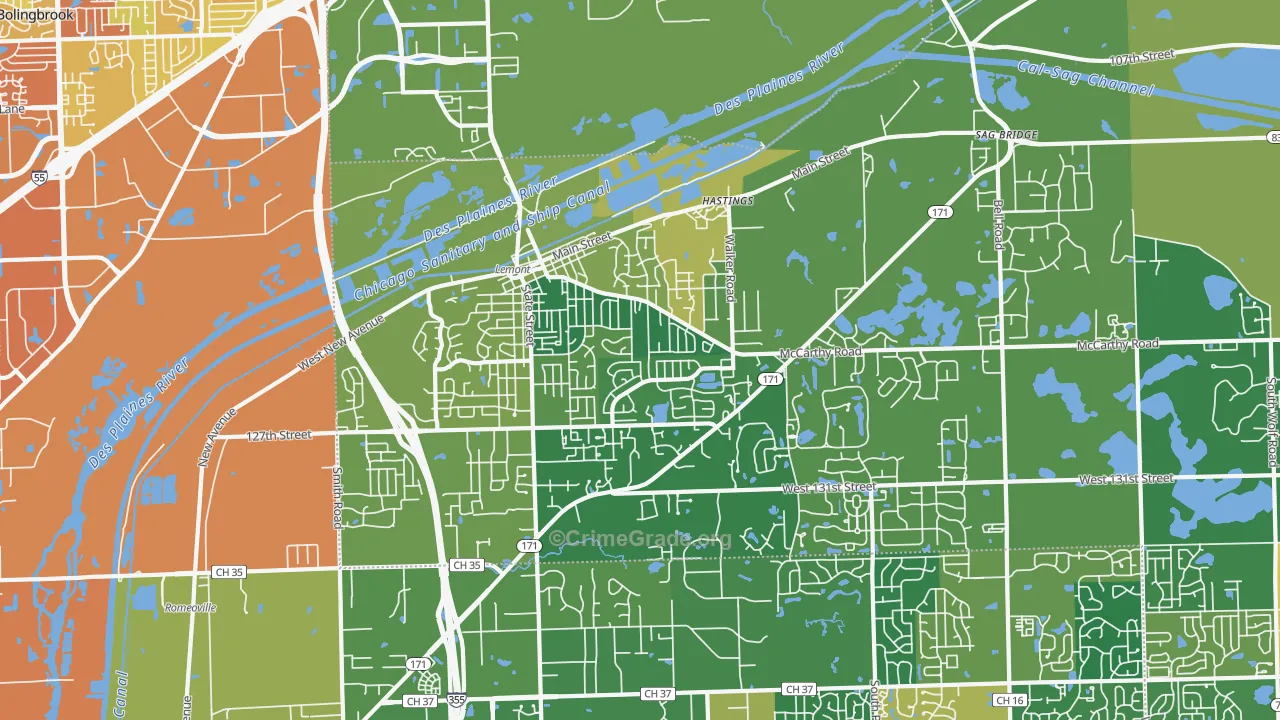 Lemont, IL Map of Assault Rates