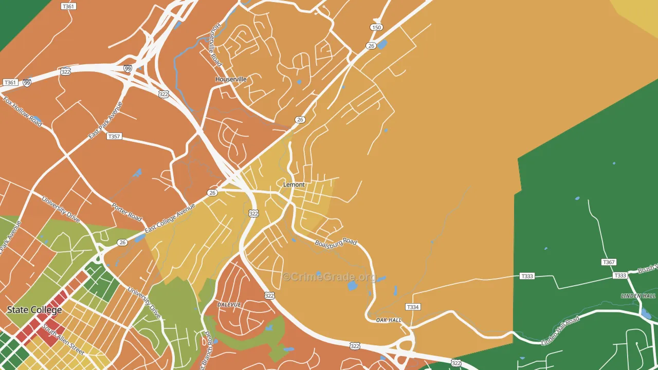 Lemont, PA Map of Assault Rates