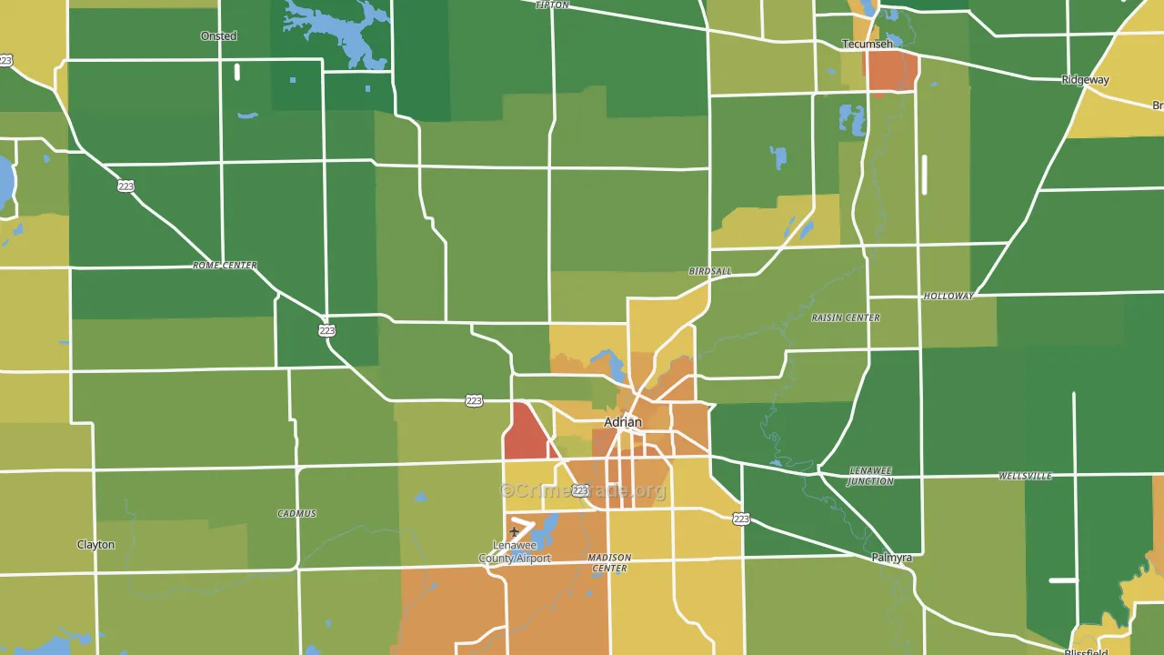 Lenawee County, MI Map of Assault Rates