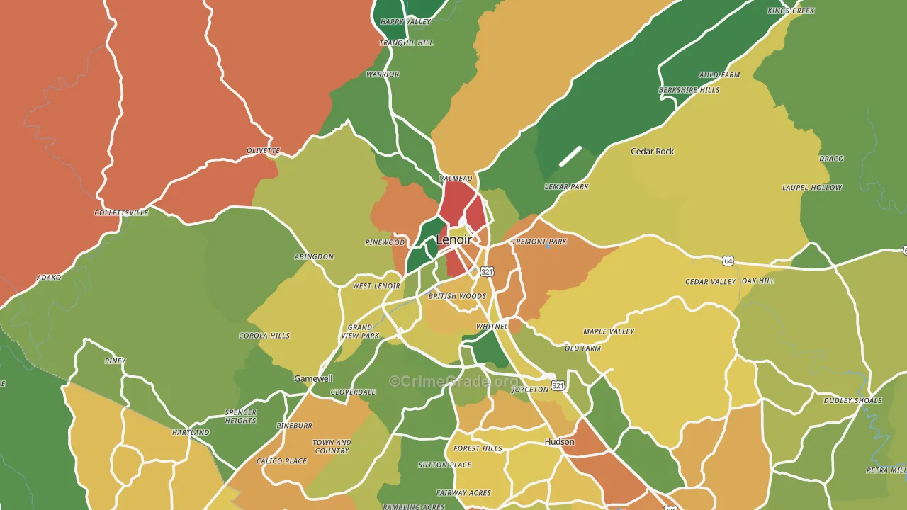Lenoir, NC Map of Assault Rates