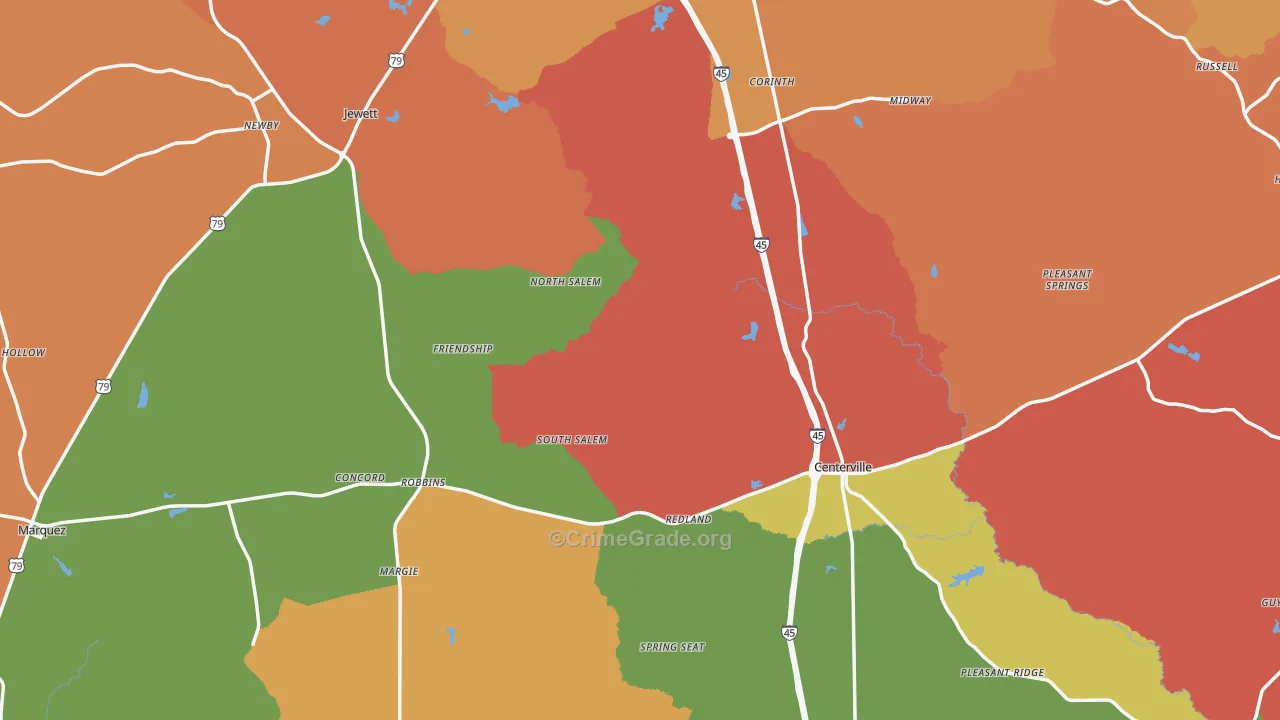 Leon County, TX Map of Assault Rates