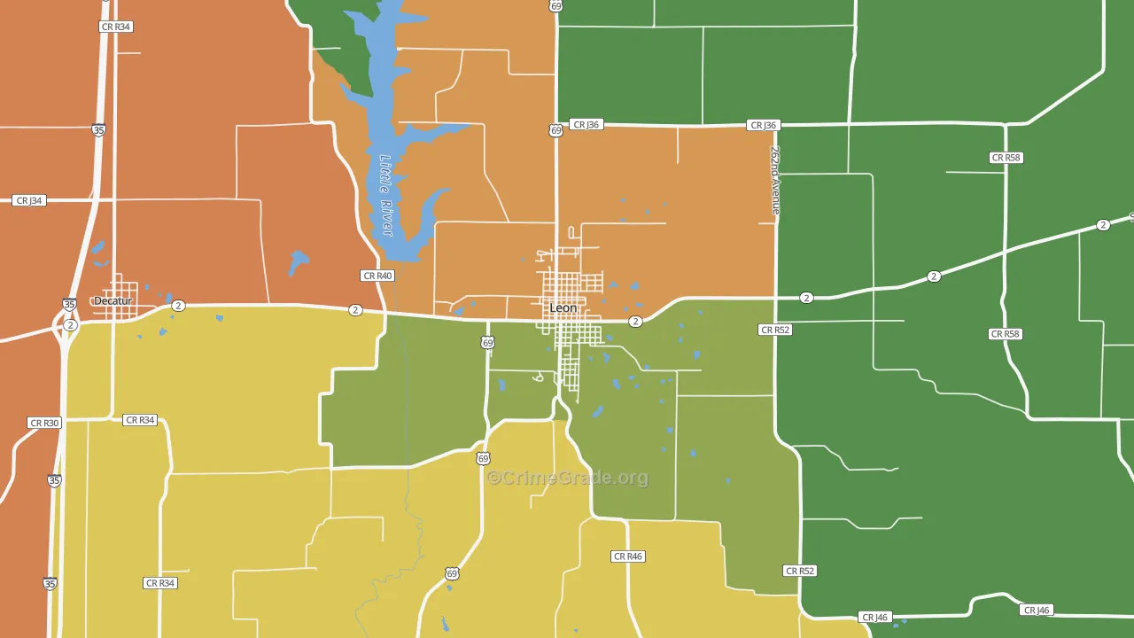 Leon, IA Map of Assault Rates