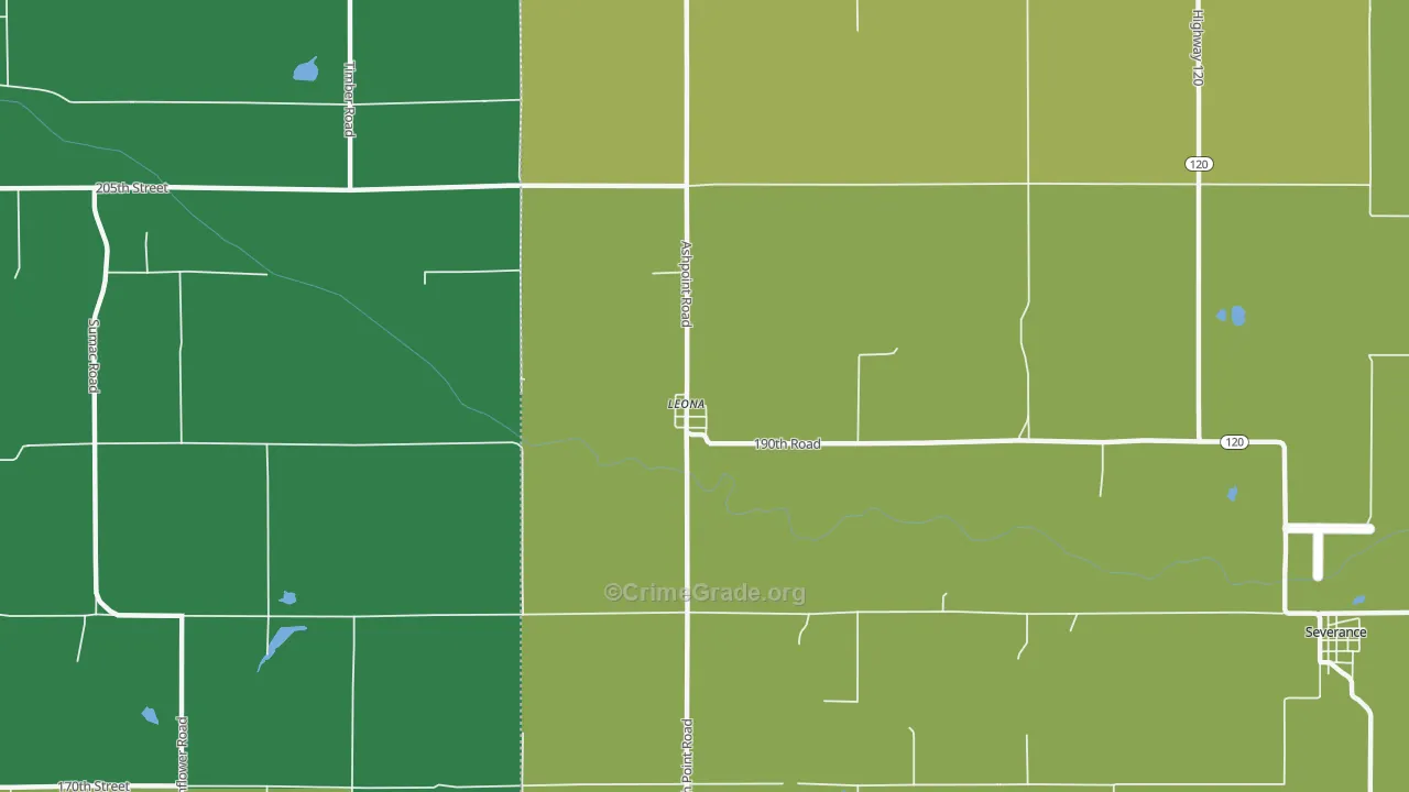 Leona, KS Map of Assault Rates