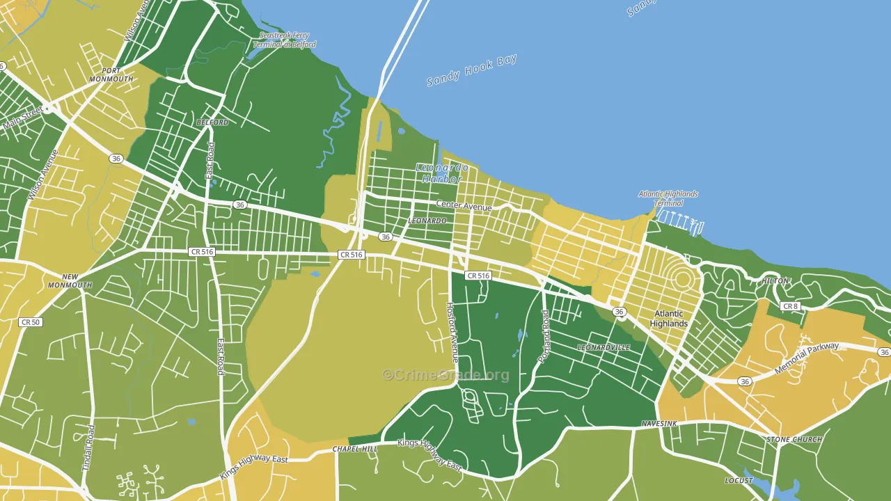 Leonardo, NJ Map of Assault Rates