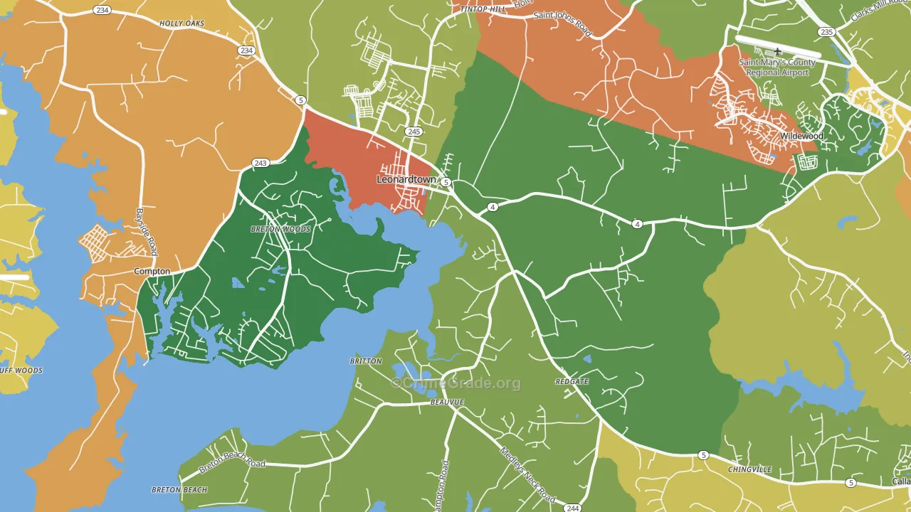 Leonardtown, MD Map of Assault Rates