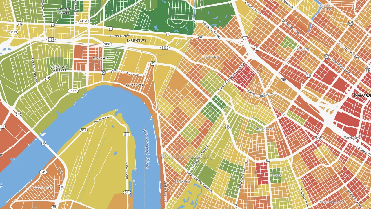 Leonidas, New Orleans, LA Map of Assault Rates