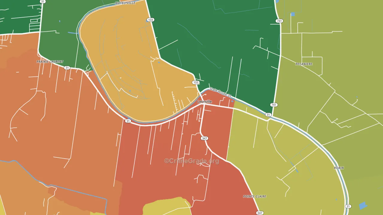 Leonville, LA Map of Assault Rates