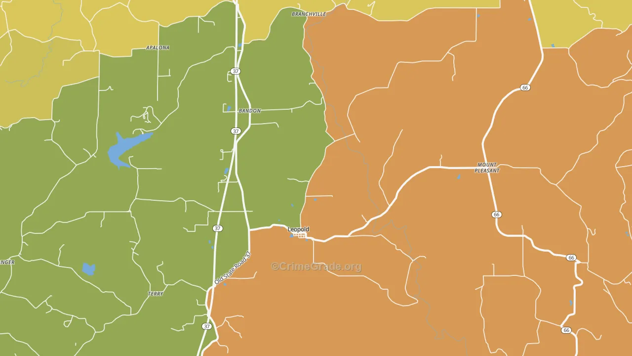 Leopold, IN Map of Assault Rates