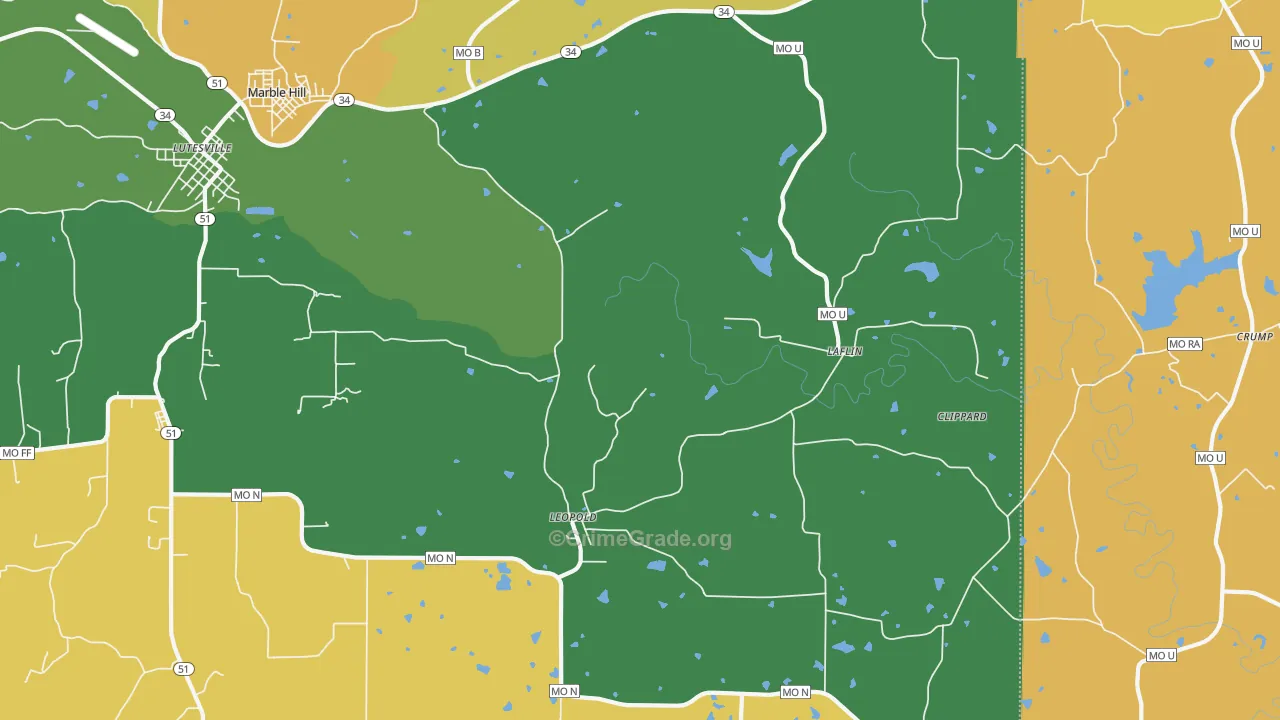 Leopold, MO Map of Assault Rates