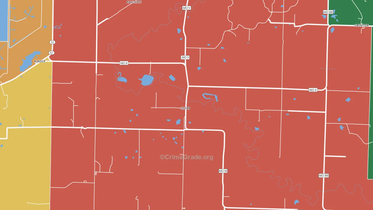 Leora, MO Map of Assault Rates