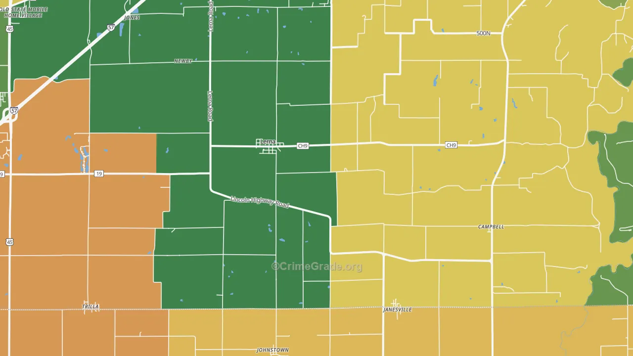 Lerna, IL Map of Assault Rates