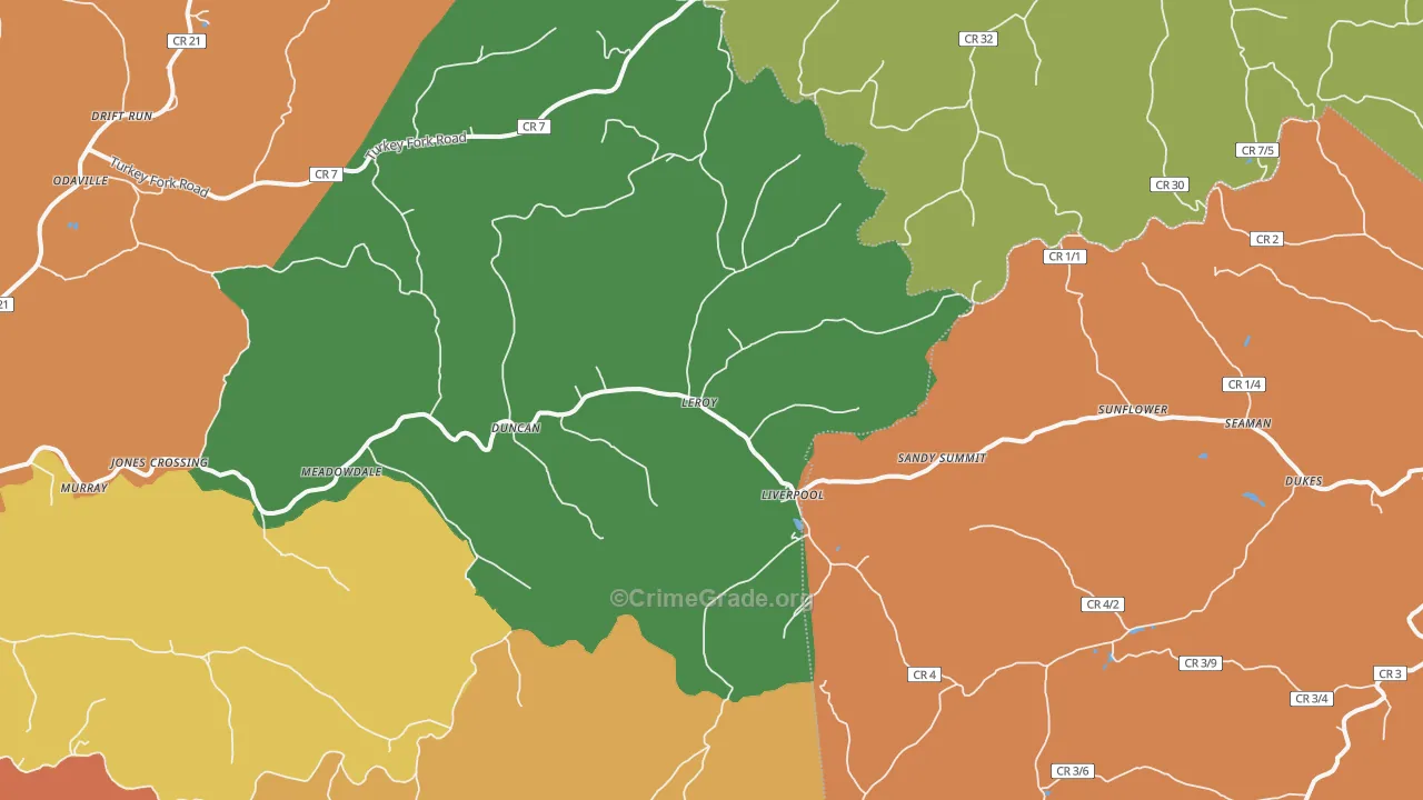Leroy, WV Map of Assault Rates