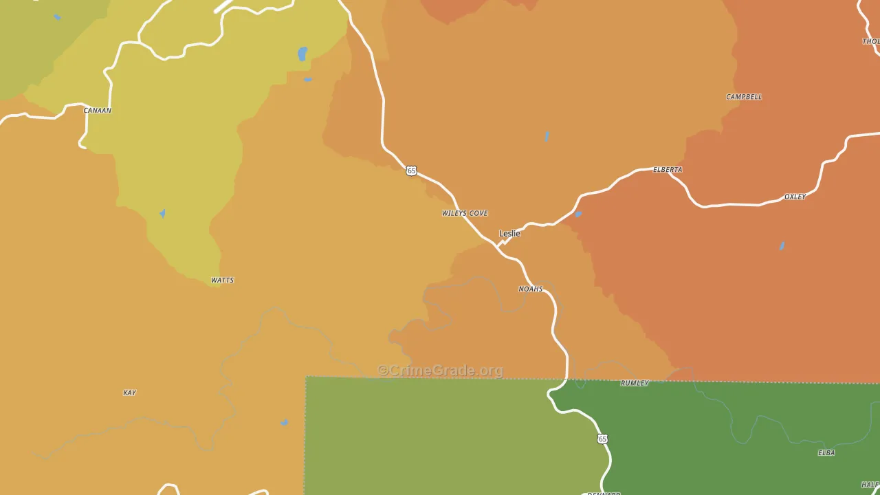 Leslie, AR Map of Assault Rates