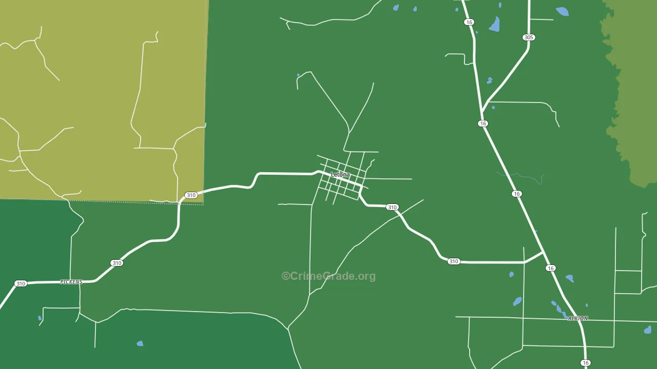 Letona, AR Map of Assault Rates