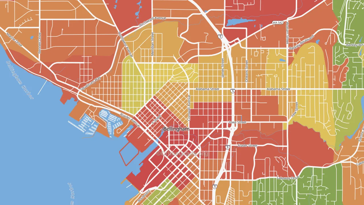Lettered Streets, Bellingham, WA Map of Assault Rates