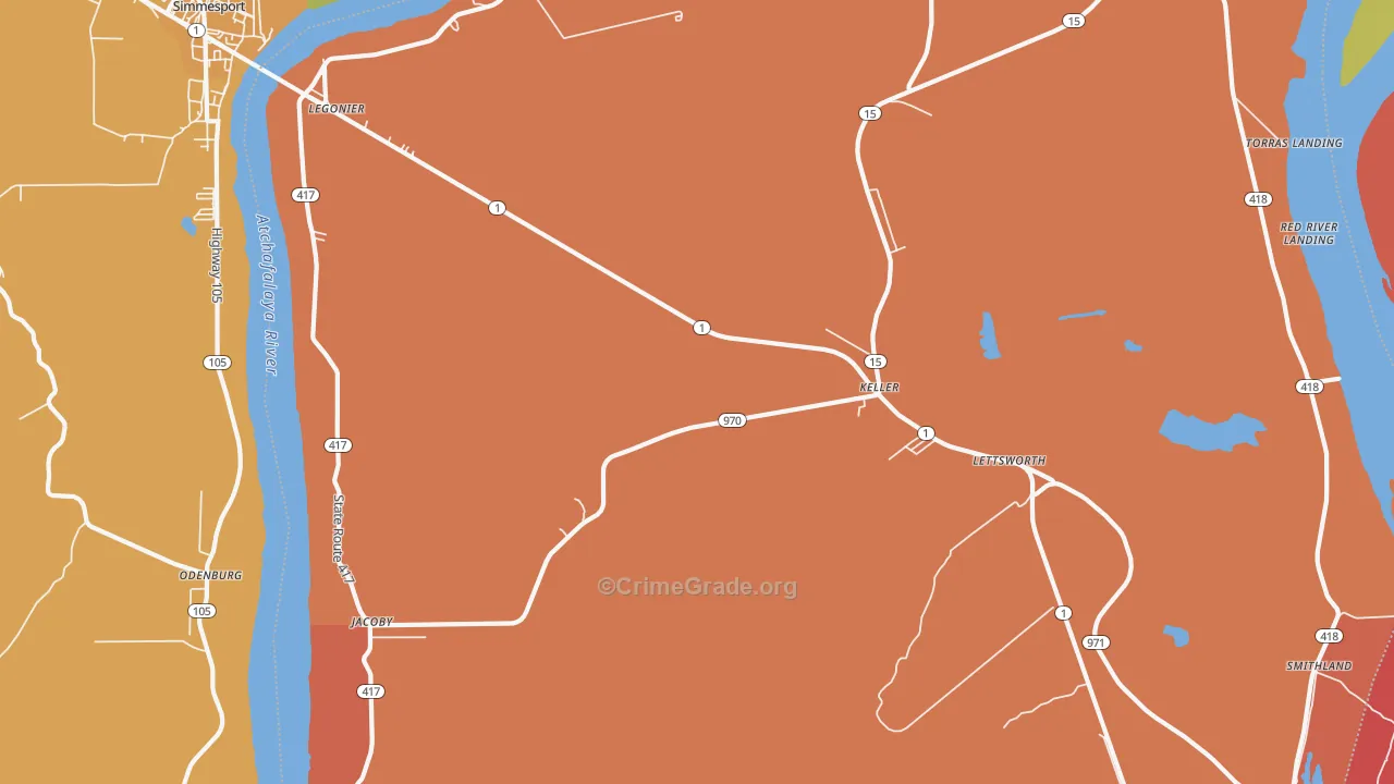 Lettsworth, LA Map of Assault Rates