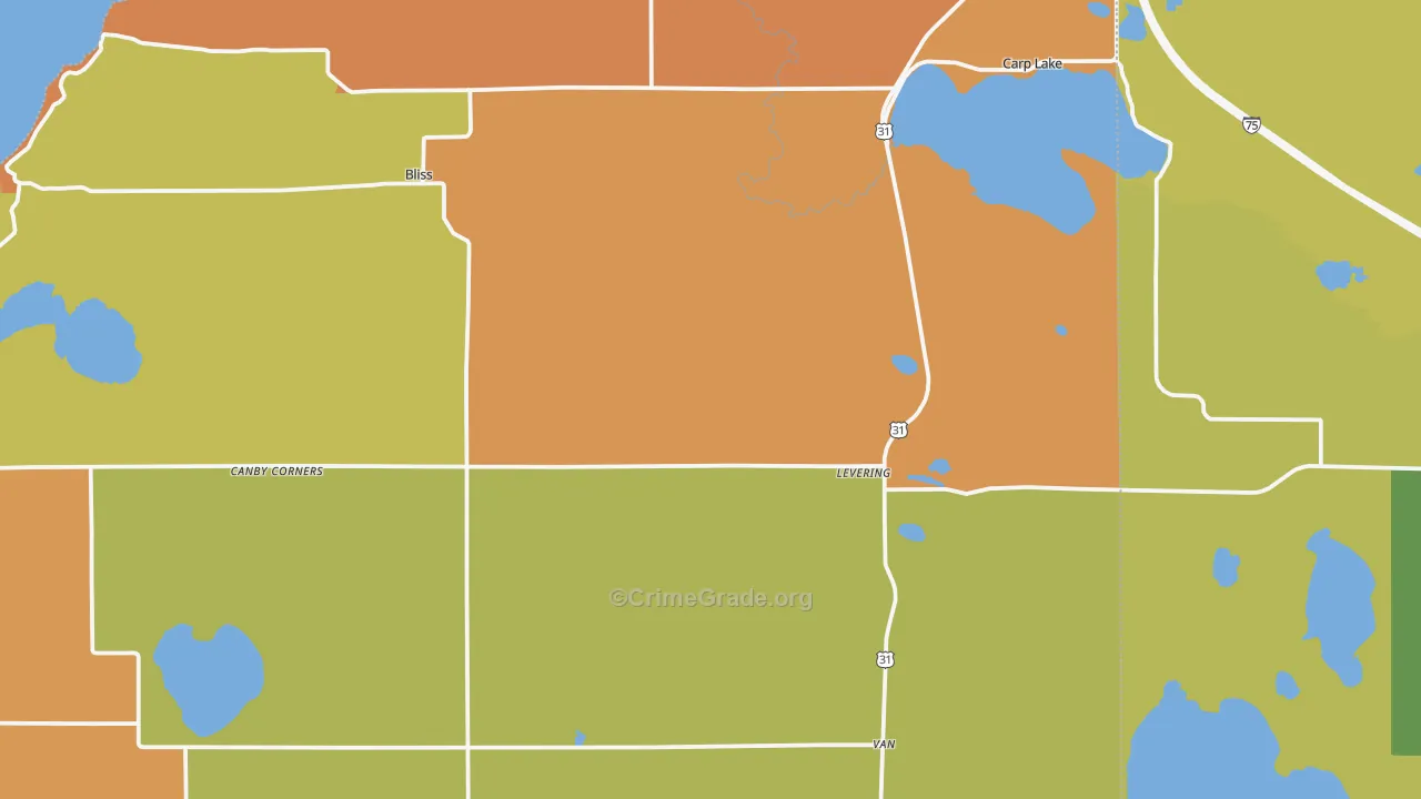 Levering, MI Map of Assault Rates