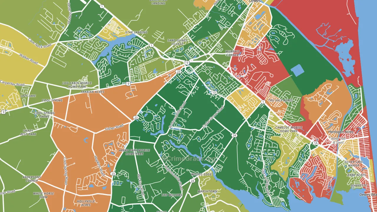 Lewes, DE Map of Assault Rates