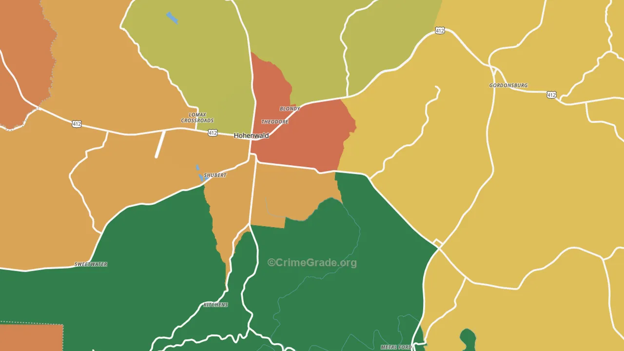 Lewis County, TN Map of Assault Rates