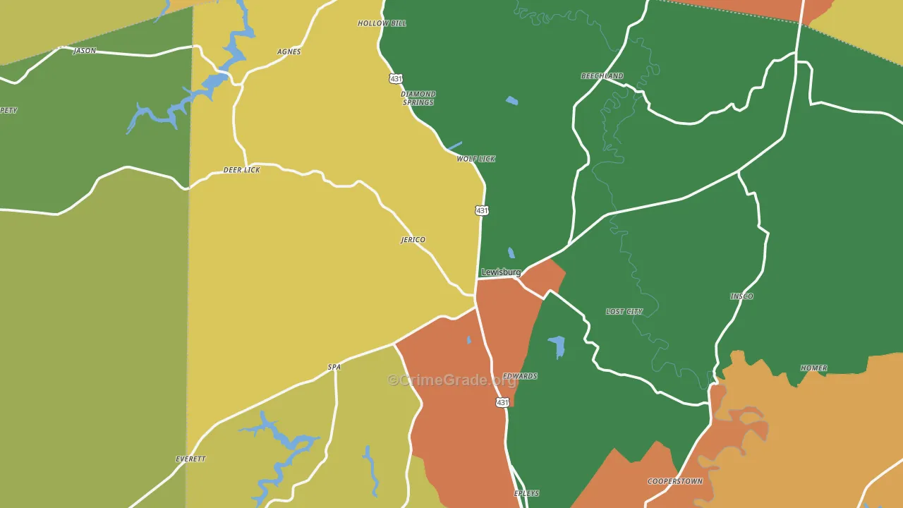 Lewisburg, KY Map of Assault Rates