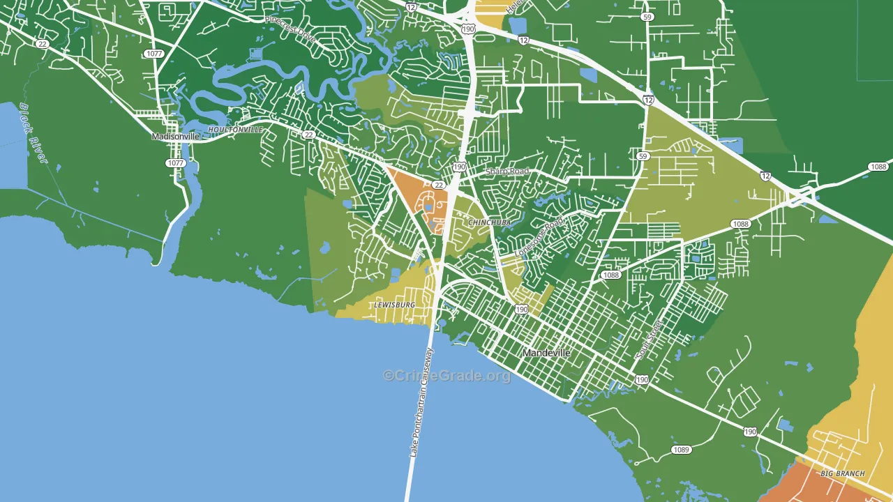 Lewisburg, LA Map of Assault Rates