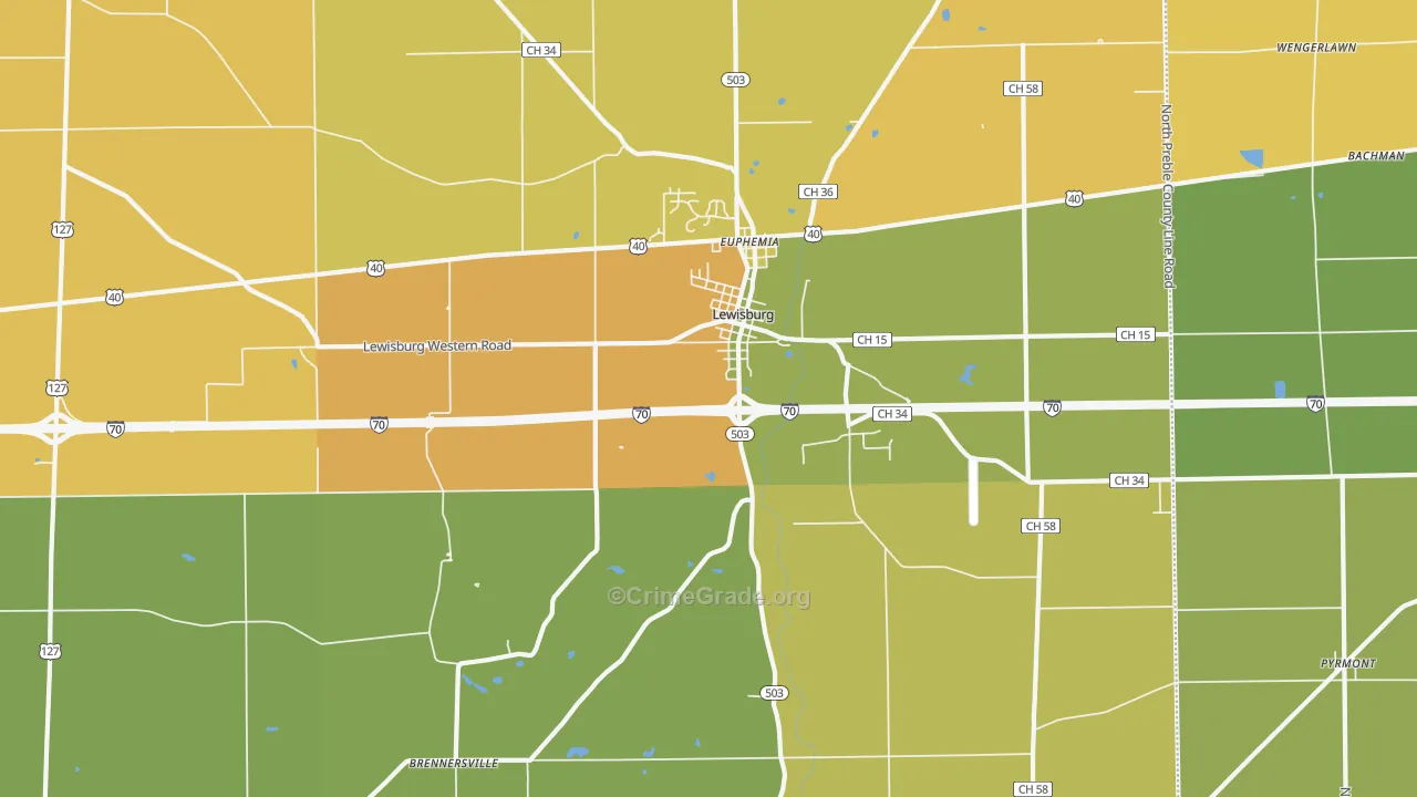 Lewisburg, OH Map of Assault Rates