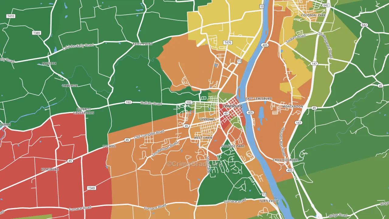 Lewisburg, PA Map of Assault Rates