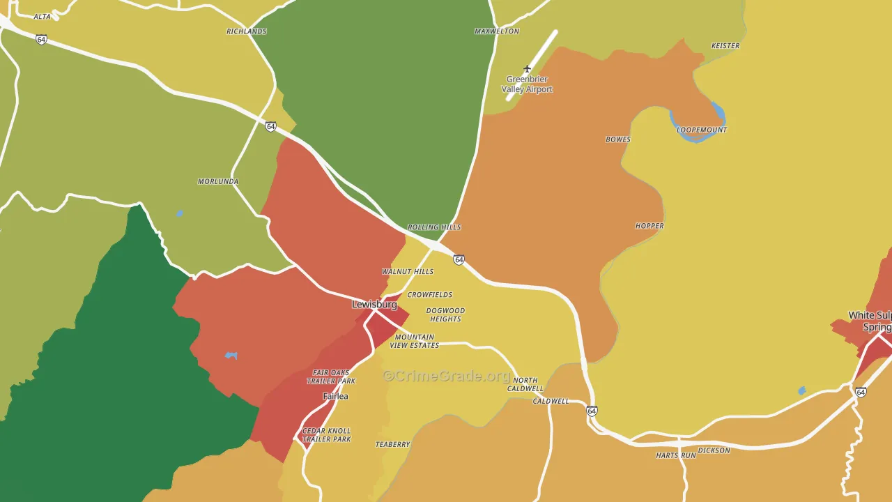 Lewisburg, WV Map of Assault Rates
