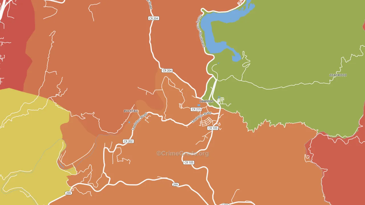 Lewiston, CA Map of Assault Rates