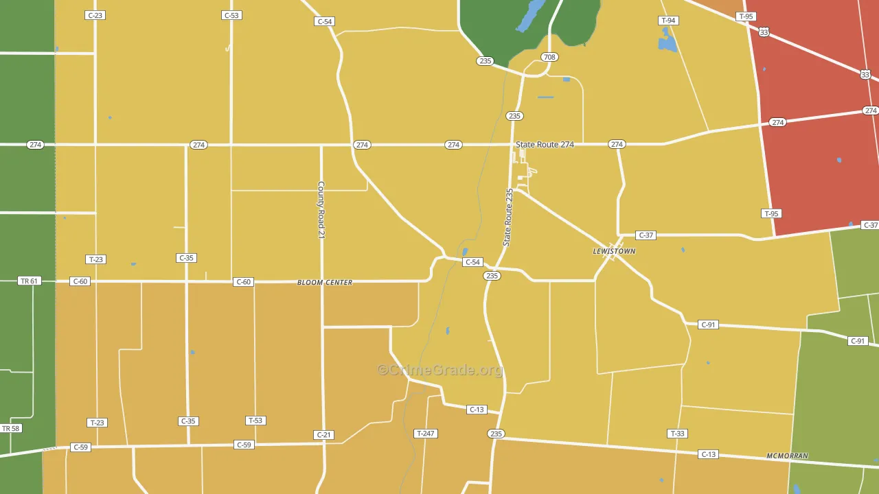 Lewistown, OH Map of Assault Rates