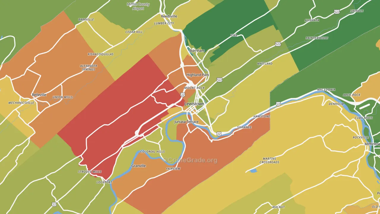 Lewistown, PA Map of Assault Rates