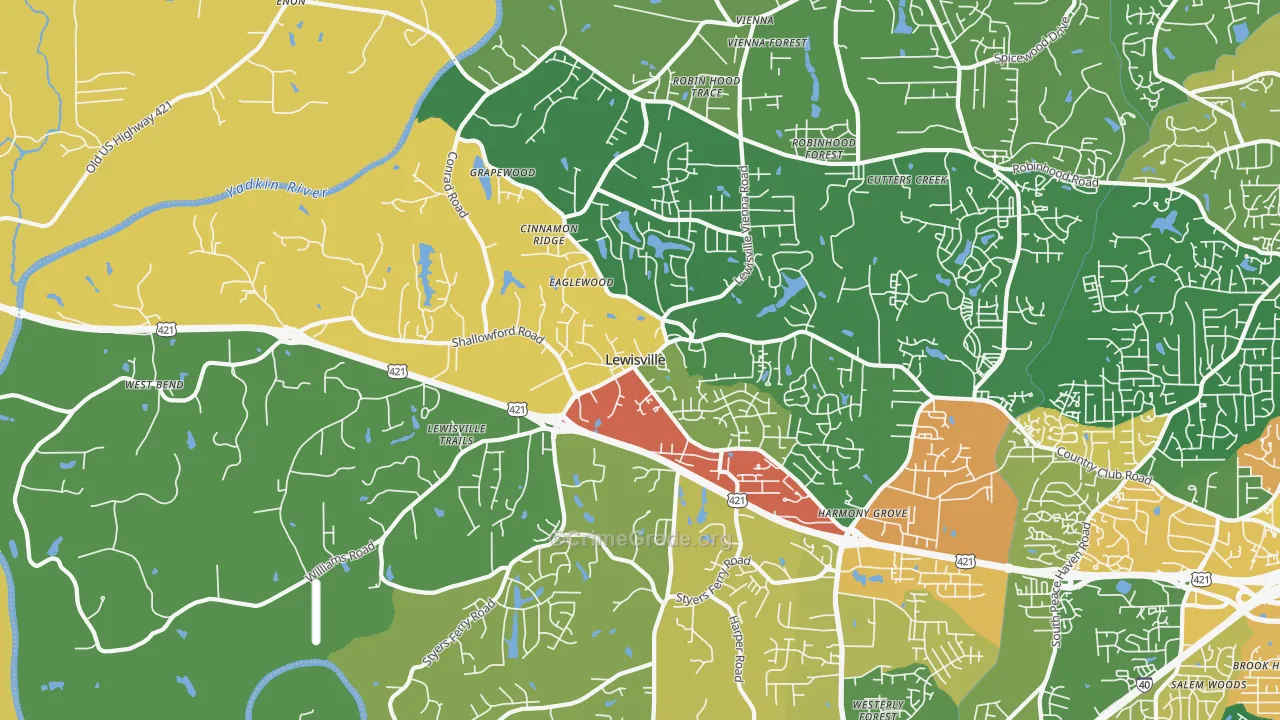 Lewisville, NC Map of Assault Rates
