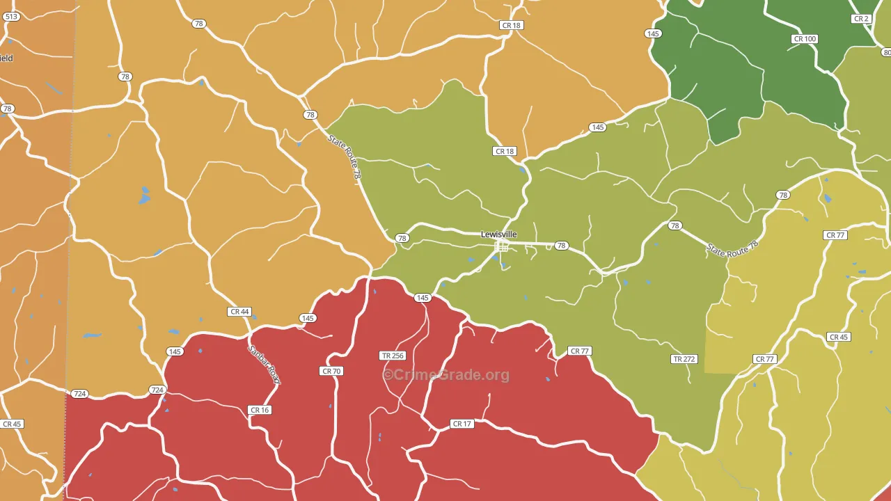 Lewisville, OH Map of Assault Rates