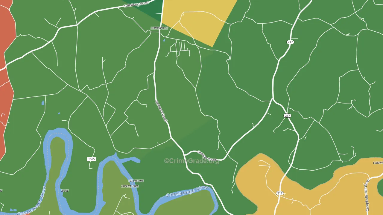 Lewisville, PA Map of Assault Rates