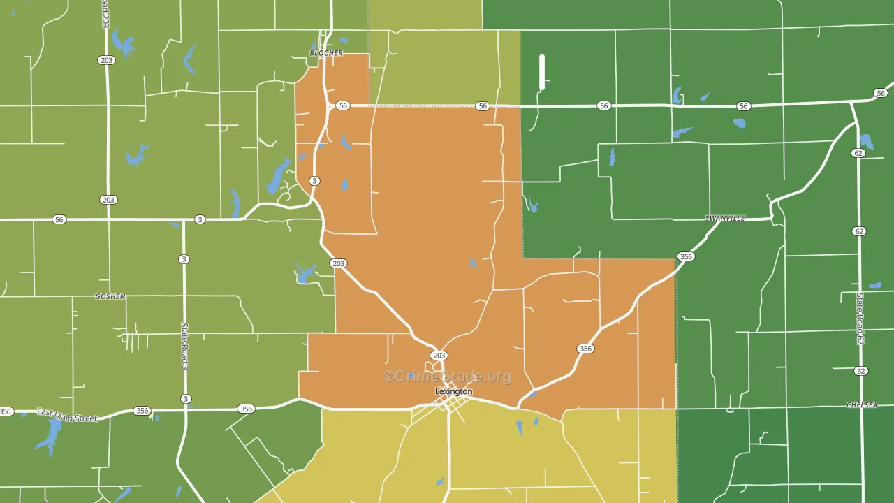 Lexington, IN Map of Assault Rates