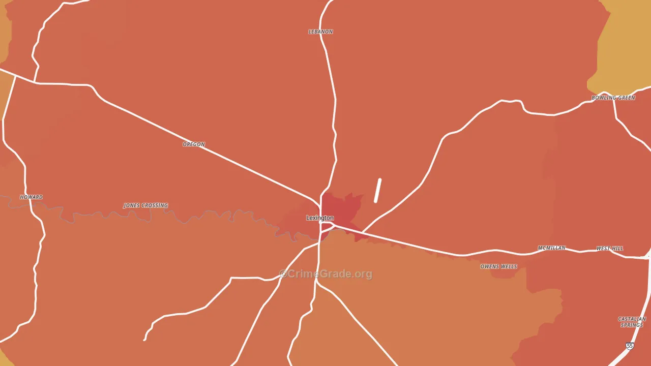 Lexington, MS Map of Assault Rates