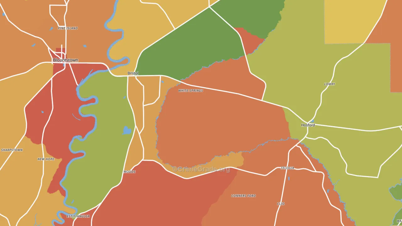 Liberty County, FL Map of Assault Rates