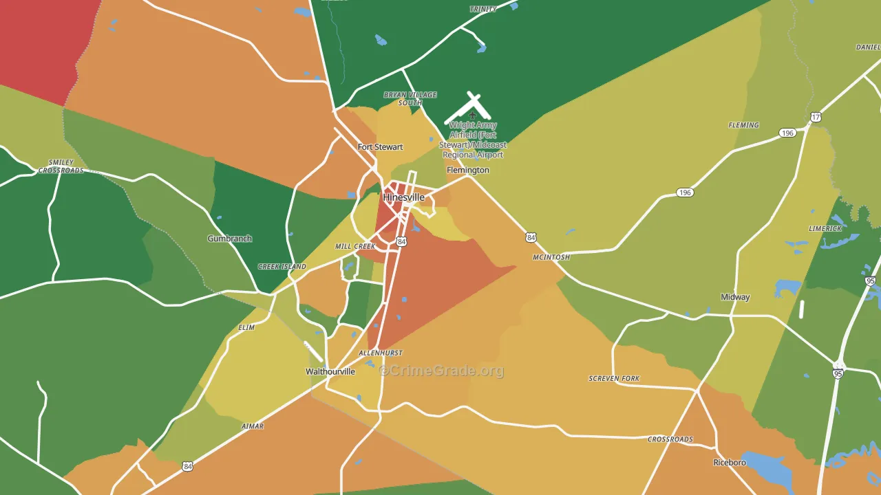 Liberty County, GA Map of Assault Rates
