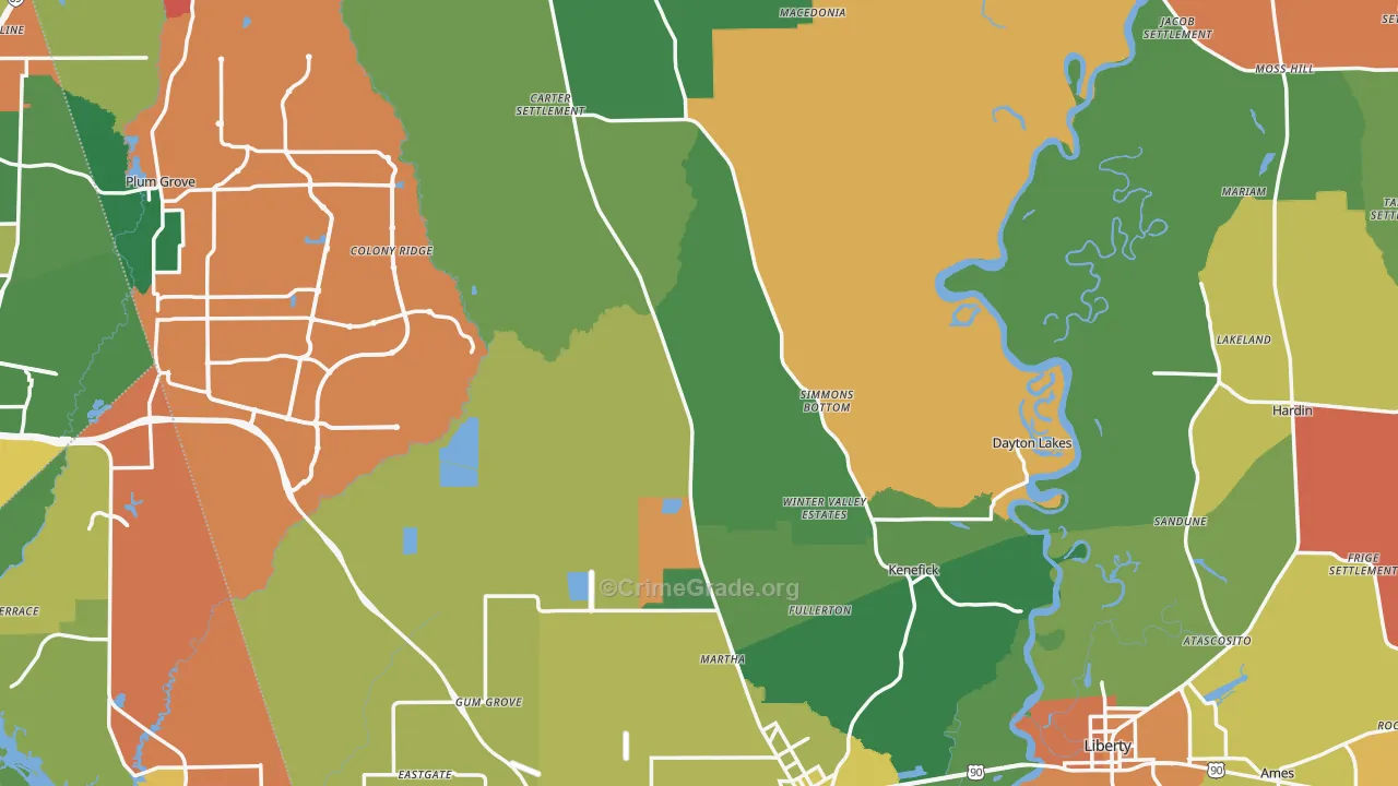 Liberty County, TX Map of Assault Rates